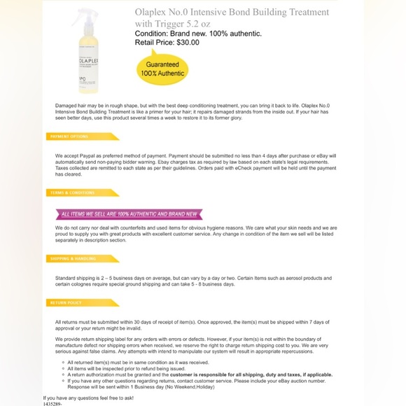 Olaplex No.0 Intensive Bond Building Treatment with Trigger 5.2 oz/ SEALED - Picture 4 of 10